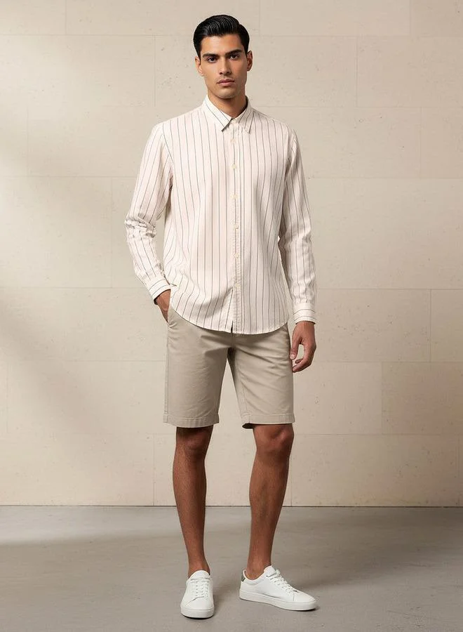 سبلاش فيڤ Men Regular Fit Collared Striped Long Sleeve Shirt